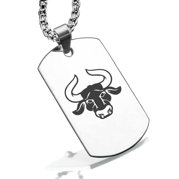 Stainless Steel Taurus Zodiac (Bull) Dog Tag Pendant Necklace