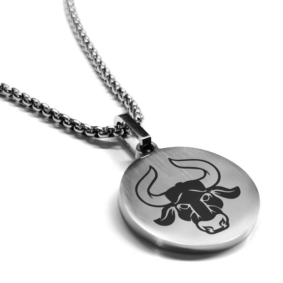 Stainless Steel Taurus Zodiac (Bull) Round Medallion Pendant Necklace