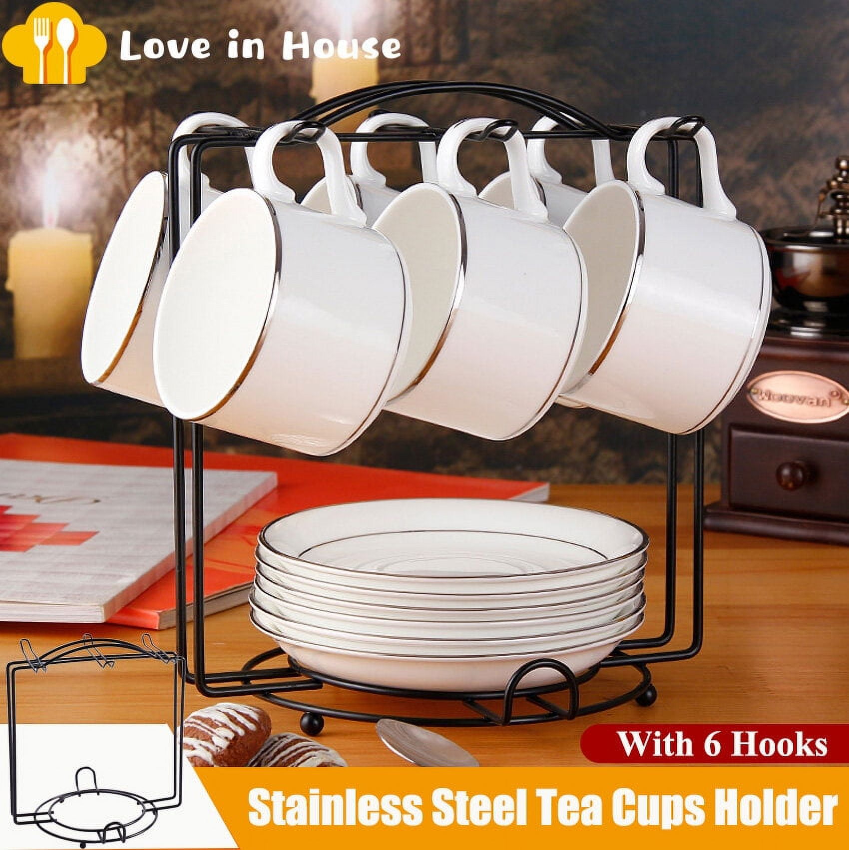 6 Cups Mug Glasses Cup Drying Rack glass holder Glass Drying Rack Black  Powder Coated Steel for Kitchen, Living Room