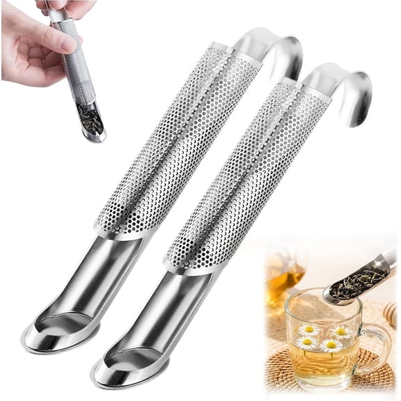 Stainless Steel Tea Diffuser, 2026 Upgrade Tea Pipe Tea Infuser Mesh Strainer with Hanging Hook Handle, Long Handle Tea Steeper Diffuser for Leaf Tea, Coffee, Spices, Seasonings (2pcs)