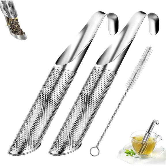 Stainless Steel Tea Diffuser, 2026 Upgraded Tea Pipe Infuser with Hanging Hook & Long Handle, Fine Mesh Tea Steeper for Loose Leaf Tea, Coffee & Spices (Includes Cleaning Brush) (2Pcs)