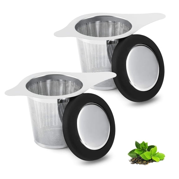 Stainless Steel Tea Infuser Basket with Lid for Loose Leaf Tea, Silver, Two Pack