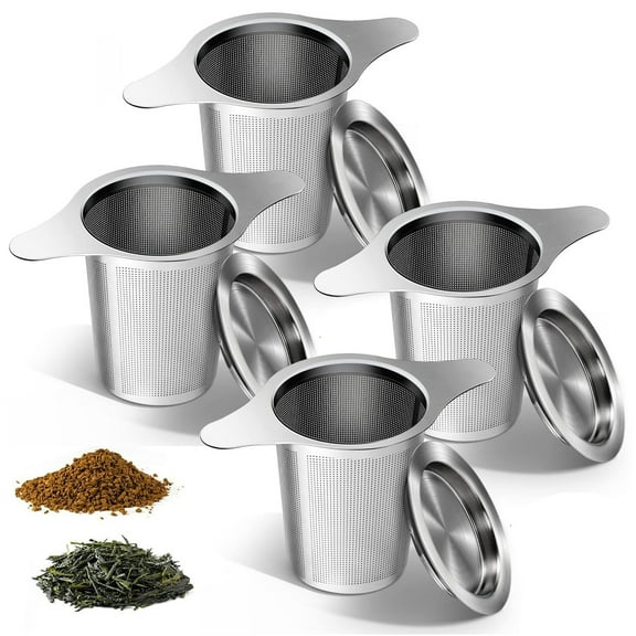 Stainless Steel Tea Infuser Steeper Strainer for Loose Leaf Tea, Fine Mesh Reusable Diffusers Ball Bag Filter Holder with Heat Proof Handles for Teapots, Mugs, Cups4PACK