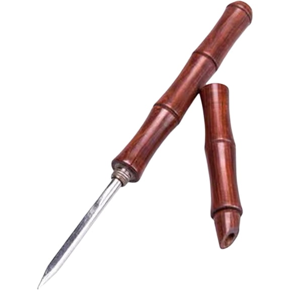 Stainless Steel Tea Knife, Ice Pick Puer Tea Needle Knife Tea Cake Pick Tool with Safety Cover Solid Bamboo Handle, Ice Pick Tool for Kitchen Bars Picnics & Camping (Brown)