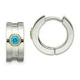 thumbnail image 1 of Stainless Steel Teal CZ & Yellow-plated Hinged Hoop Earrings, 1 of 7