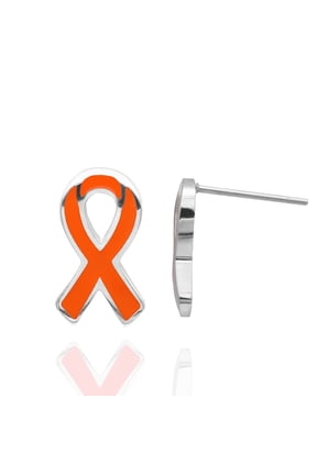 Stainless Steel Orange Epoxy Leukemia Cancer Awareness Ribbon Earrings