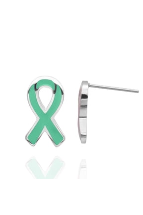 Stainless Steel Teal Epoxy Ovarian Cancer Awareness Ribbon Earrings