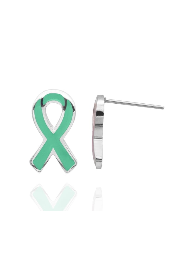 Stainless Steel Teal Epoxy Ovarian Cancer Awareness Ribbon Earrings