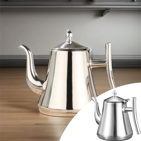 Stainless Steel Teapot with Built-in Filter - 1L Induction & Stove Top Kettle, Long Gooseneck Pour Spout with Strainer for Coffee, Tea & Multi-Grind Use, Thickened Handle