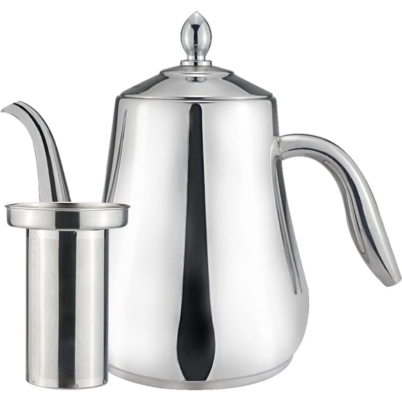 Stainless Steel Teapot with strainer Tea Pot With Removable Infuser or filter for Loose Leaf and Tea Bags cold water Pitcher Tea Maker Dishwasher Safe (silver, 1550ml(51Oz))