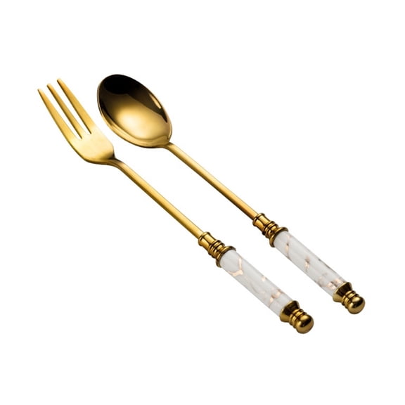 Stainless Steel Teaspoon & Dessert Fork Set with Marble Handle 2-Piece