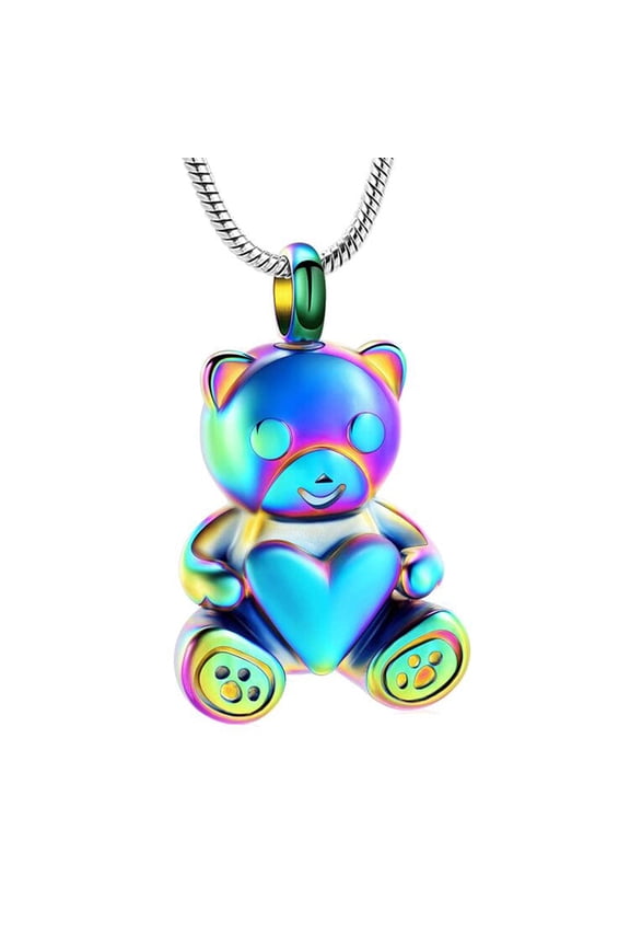 Stainless Steel Teddy Bear Locket Urn Pendant Memory Necklace for Cremation Ashes of Loved One Memorial Jewelry