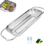 Stainless Steel Telescopic Drainer Basket, Expandable Over the Sink Colander, Ultimate Kitchen Organizer Over the Sink