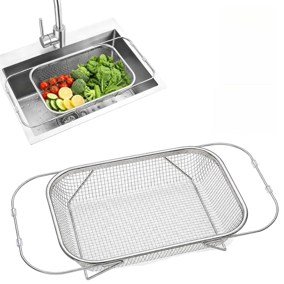 Stainless Steel Telescopic Drainer Basket, Expandable Sink Colander with Adjustable Handles for Fruits & Vegetables