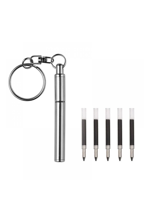 Stainless Steel Telescopic Pen with Metal Key Ring, Telescoping Pen Tool Carried Retractable Pen Shape Keychain for Office Students