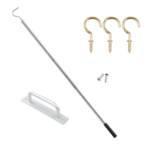 Stainless Steel Telescopic Rod with Aluminum Handle Comprehensive Attic Pull Down Hook Set for Attic Ladder Convenience