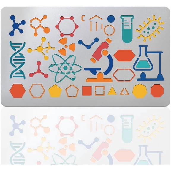 Stainless Steel Templates Metal Chemistry Molecule Stencil for Craft Drawing Reusable Molecular Code Templates for Laboratory Notes Drawing Scrapbook Wood Burning