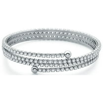 Stainless Steel Tennis Cuff Bracelet for Women,Rhinestone Stretch Bangle Cubic Zirconia Chain Cuff Wristband Silver Tennis Spring Bracelet Fashion Jewelry Adjustable