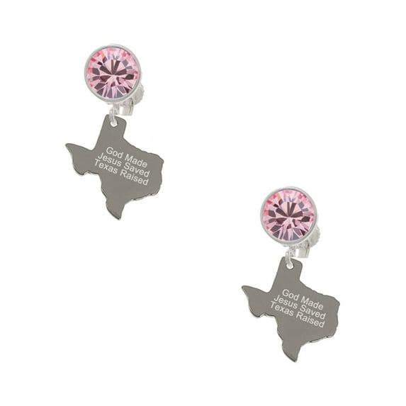 Delight Jewelry Stainless Steel Texas Raised Texas - Pink Crystal Clip on Earrings