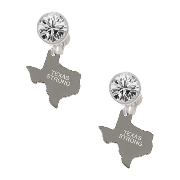 Stainless Steel Texas Strong - Clear Crystal Clip On Earrings