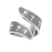 Stainless Steel Textured Cross Bypass Ring - Christian Faith Jewelry size 6