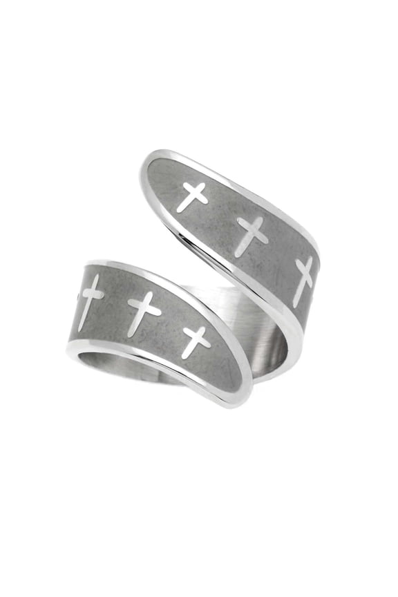 Stainless Steel Textured Cross Bypass Ring - Christian Faith Jewelry size 6