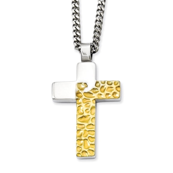 Stainless Steel Textured Gold-Flashed and Polished 20inch Necklace - 26.6 Grams - 20 Inch