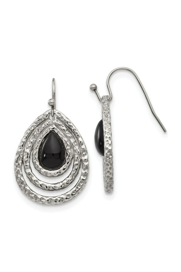 Stainless Steel Textured Polished Black Simulated Onyx Shepherd Hook Earrings Measures 20.5mm Wide Jewelry for Women
