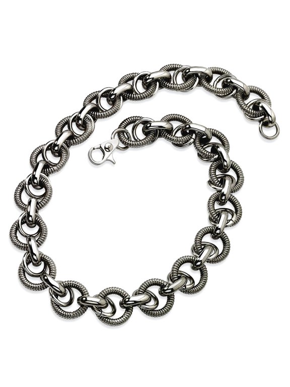 Stainless Steel Textured Polished Fancy Lobster Closure Fancy Link Necklace 22 Inch 21mm Wide Pendant Necklace for Women