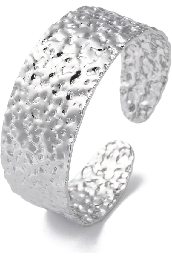 Stainless Steel Textured Wide Cuff Chunky Bangle Boho Design Adjustable Wrist Cuff Bracelets for Women Mom Wife Silver DIY