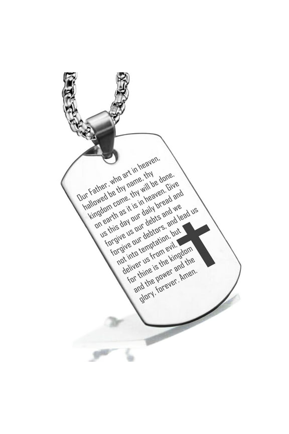 Stainless Steel The Lord’s Prayer Dog Tag Pendant Necklace
