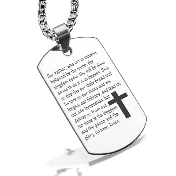 Stainless Steel The Lord’s Prayer Dog Tag Pendant Necklace