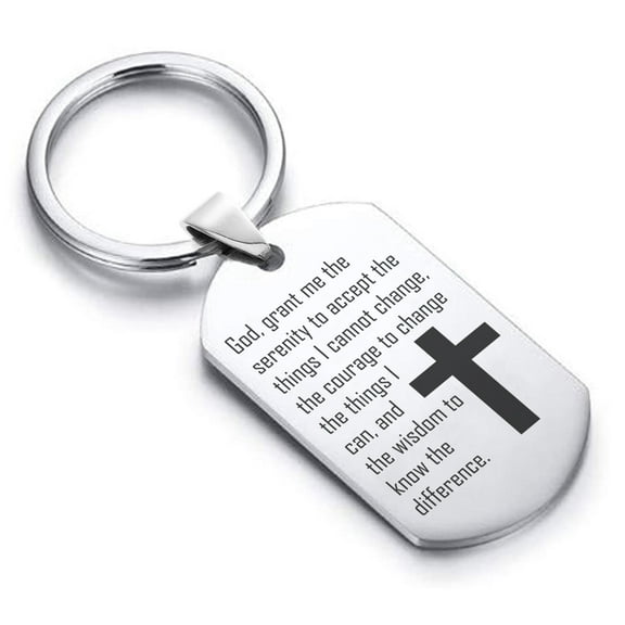 Stainless Steel The Serenity Prayer Dog Tag Keychain Circle Ring