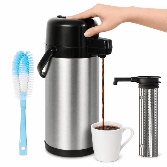 Stainless Steel Thermal Airpot Beverage Dispenser 102 Oz Pump For Hot/Cold Drinks