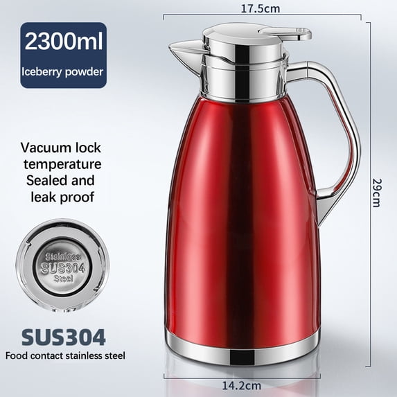 Stainless Steel Thermal Carafe, Czzoypi Leak-Proof Insulated Carafe With Filter, 2.3L Large Capacity Heat-Resistant Handle Elegant Design For Coffee Tea Water, Red