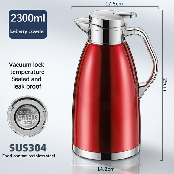 Stainless Steel Thermal Carafe with Leak-Proof Lid | 2.3L Large Capacity Insulated Carafe for Coffee & Tea | Built-in Filter & Heat-Resistant Handle | Multiple Colors