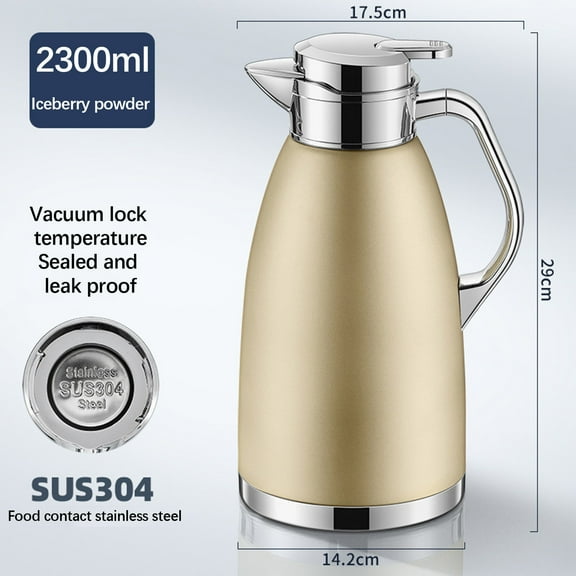 Stainless Steel Thermal Carafe with Lid | 2.3L Insulated Coffee Pot for Hot & Cold Drinks | Leak-Proof Spout & Heat-Resistant Handle | Kitchen & Office Beverage Server for Coffee, Tea, Water