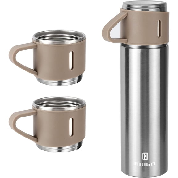 Stainless Steel Thermo 500ml/16.9oz Vacuum Insulated Bottle with Cup for Coffee Hot drink and Cold drink water flask.(Brown,Set)
