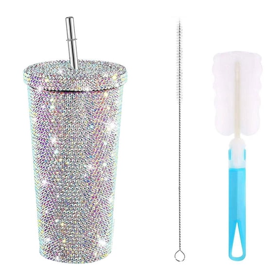 Stainless Steel Thermos Cup with Diamond Inlay Design, 24-Hour Temperature Retention for Outdoor Travel and Office Use