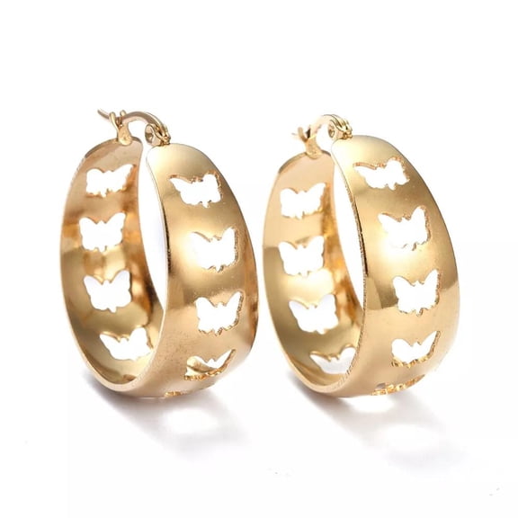 Stainless Steel Thick Hoop Earrings Stainless Steel Hollow Butterfly 1.5Mm Z409