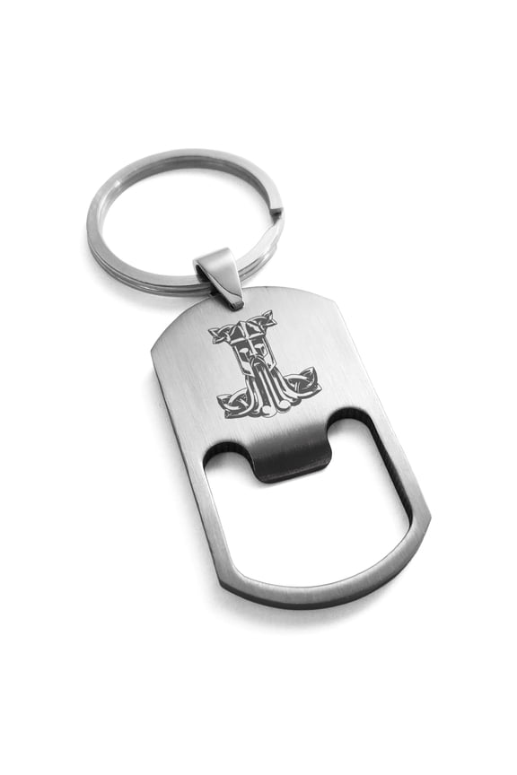 Stainless Steel Thor's Hammer Mjolnir Celtic Viking Rune Engraved Bottle Opener Dog Tag Keychain Keyring
