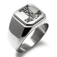 thumbnail image 1 of Stainless Steel Thor's Hammer Mjolnir Celtic Viking Rune Engraved Square Flat Top Biker Style Polished Signet Ring, 1 of 1