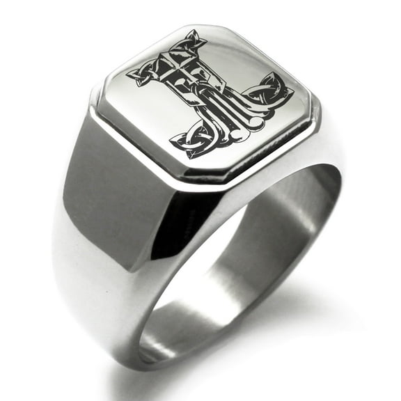 Stainless Steel Thor's Hammer Mjolnir Celtic Viking Rune Engraved Square Flat Top Biker Style Polished Signet Ring