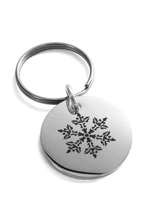 Stainless Steel Thorned Snowflake Engraved Small Medallion Circle Charm Keychain Keyring