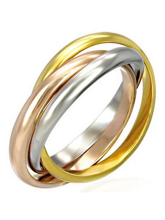 Stainless Steel Three Gold-Tone Interlocking Polished Ring Band Set, 3 mm Wide - Size 6
