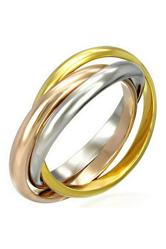 Stainless Steel Three Gold-Tone Interlocking Polished Ring Band Set, 3 mm Wide - Size 6