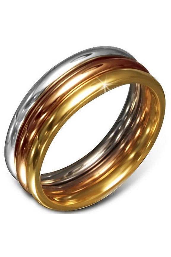 Stainless Steel Three Gold-Tone Stacking Polished Ring Band Set, 3 mm Wide - Size 7