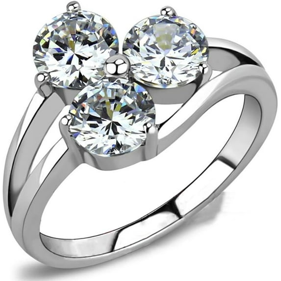 Stainless Steel Three-Stone Wedding Engagement Anniversary Ring