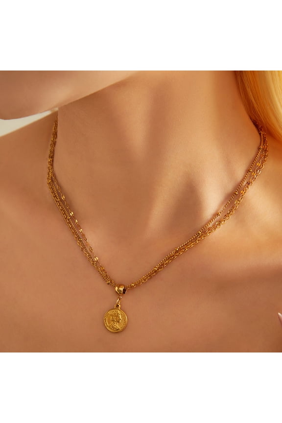 Stainless Steel Three-layer Queen Cross Necklace