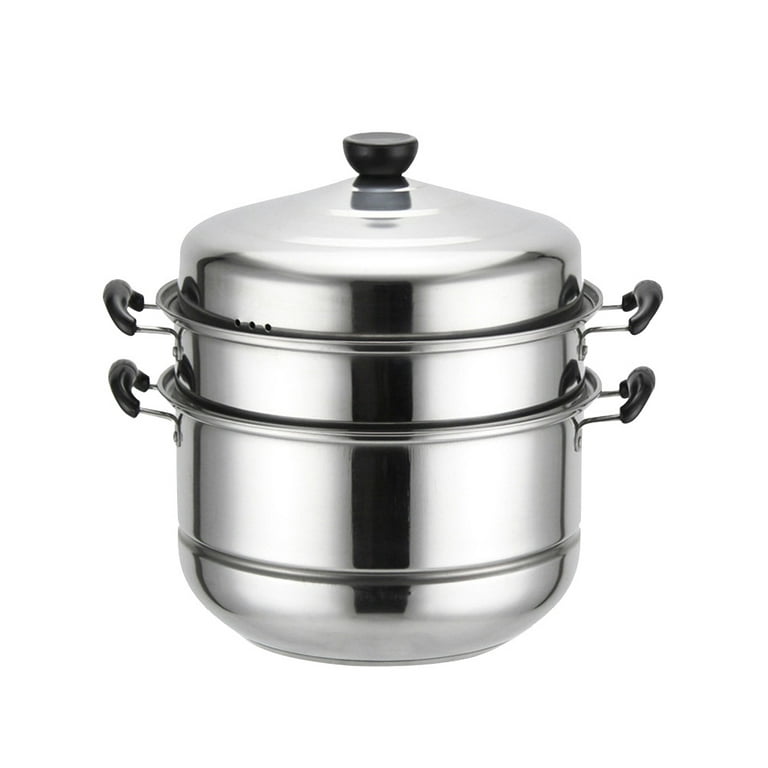 Stainless Steel Three-Layer Thick Steamer Multifunction Soup Steam Pot Universal Cooking Pots for Induction Cooker GAS Stove (28cm) (Double-bottom)
